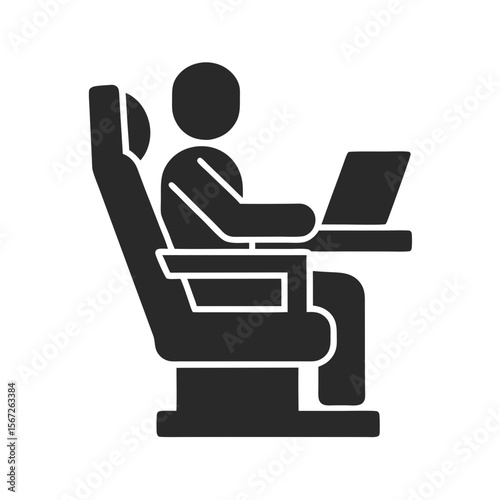 Person sitting in first class airplane seat icon silhouette vector illustration