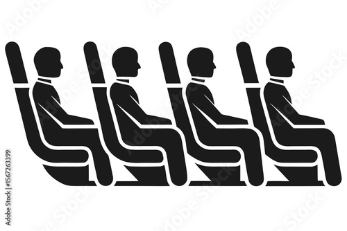 Person sitting in first class airplane seat silhouette vector illustration