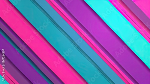 A vibrant abstract design with diagonal stripes in shades of pink and blue.