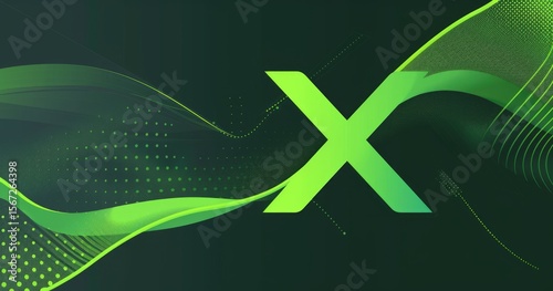 Abstract green graphic featuring a stylized 'X' with dynamic wave patterns.