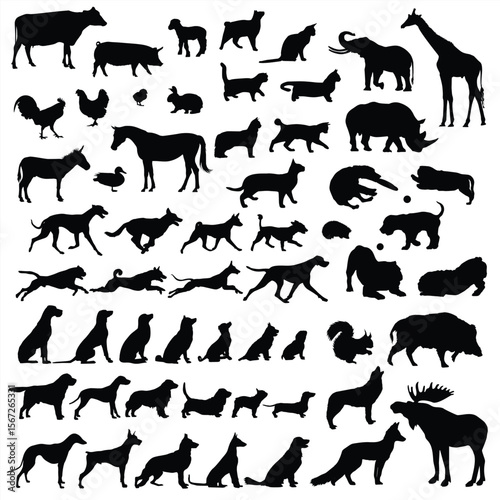 Silhouette collection Cow pig giraffe cats dogs rhino elephant horse chicken rabbit wolf moose and more