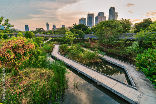 Fototapeta Naklejka Na Ścianę i Meble -  Bangkok city park called the Benjakitti