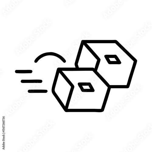 Simple illustration of two dice in mid-air, captured in a minimalist black-and-white style, ideal for game design, gambling concepts, and conveying elements of chance, risk-taking.