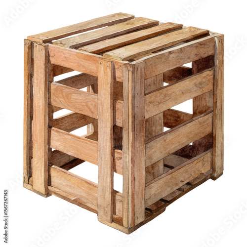 Isolated Wooden Crate on Transparent Background