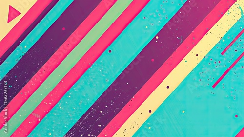 A vibrant abstract design with diagonal lines in bright colors and textures.