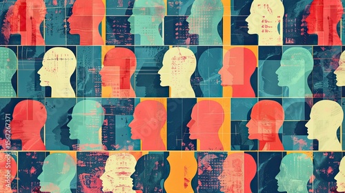 Abstract representation of human profiles in vibrant colors, exploring identity and perception.