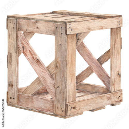 Isolated Transparent Wooden Crate on White Background