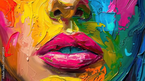 A vibrant, abstract portrayal of lips, emphasizing color and texture in a modern art style.