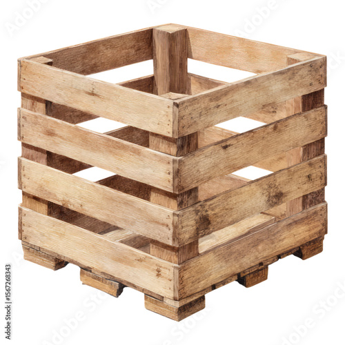 Isolated Wooden Crate on Transparent Background