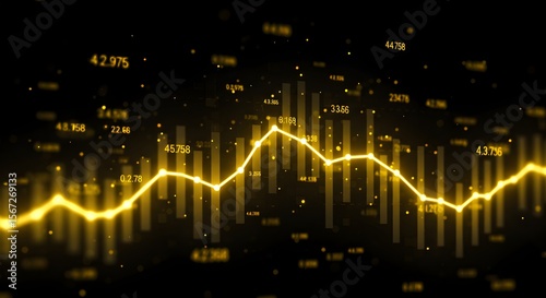 Glowing data graph with futuristic light effects and abstract patterns in neon yellow