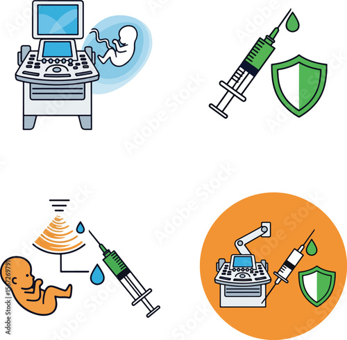 Prenatal Care, Vaccination, and Medical Robotics Icon Set