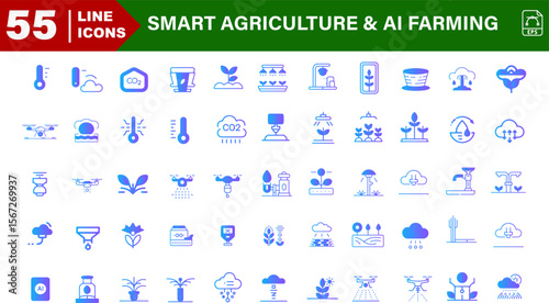 Vector Icons Set – AI Fertilizer, Drone Scan, Crop Health, Weather Sensor
