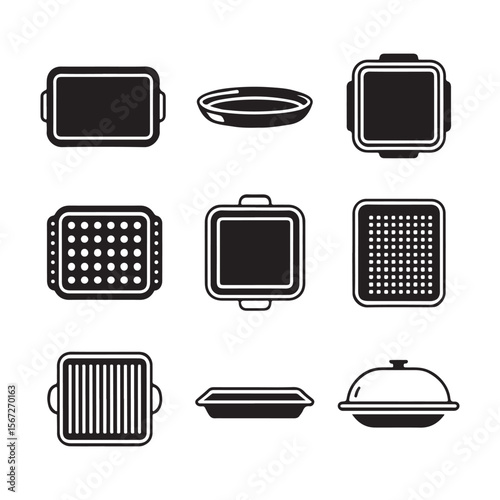 Nonstick Baking Tray Outline Icons
