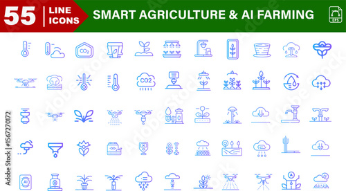 Outline Farming AI Icons – Drone Crop Scan, Weather Monitor, Yield Analysis