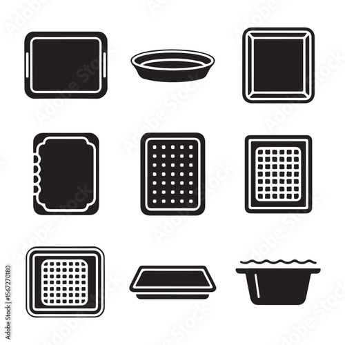 Nonstick Baking Tray Outline Icons
