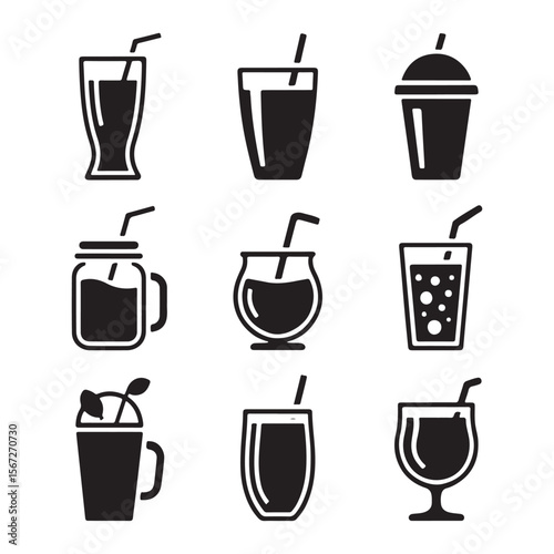 Fresh Smoothie Glass Outline Icons
