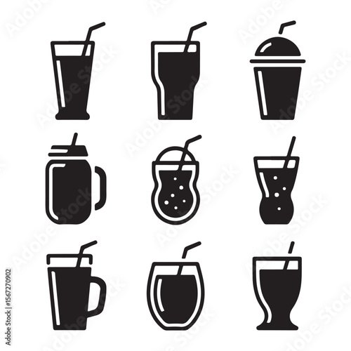 Fresh Smoothie Glass Outline Icons

