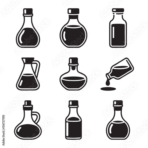 Soy Sauce Bottle Outline Icons
