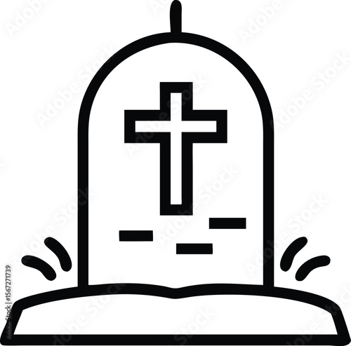 Black silhouette of a gravestone with cross and memorial design element