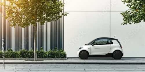 Fototapeta Naklejka Na Ścianę i Meble -  A clean and eco-friendly electric car parked in a smart city environment