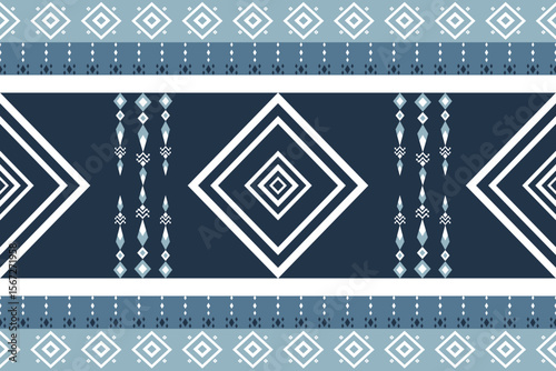 Ethnic Tribal Geometric Diamond Pattern in Blue Tones Seamless Vector Textile Design