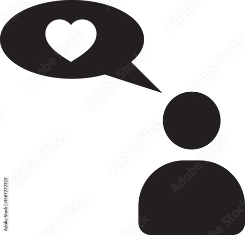 An illustration of a user with a chat bubble above their head containing a heart

