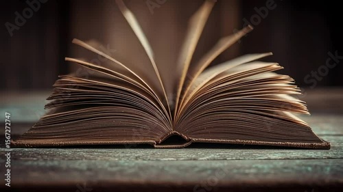 Open Book on Wooden Table with Soft Focus and Warm Lighting with ai generated