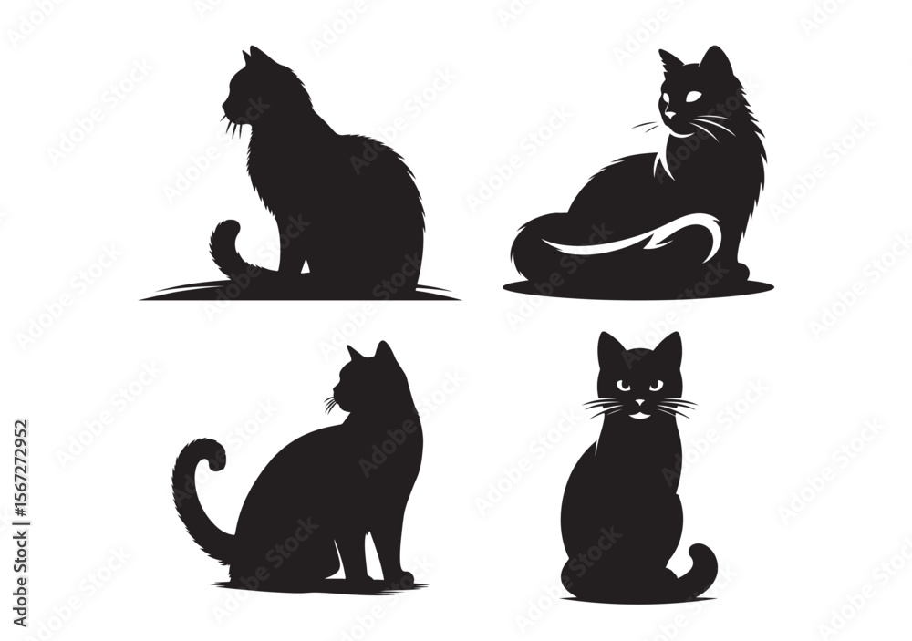 Four black cat silhouettes Four black cat silhouettes