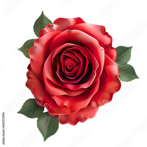 Red Rose Isolated on White Background with Elegant Petals and Romantic Detail

