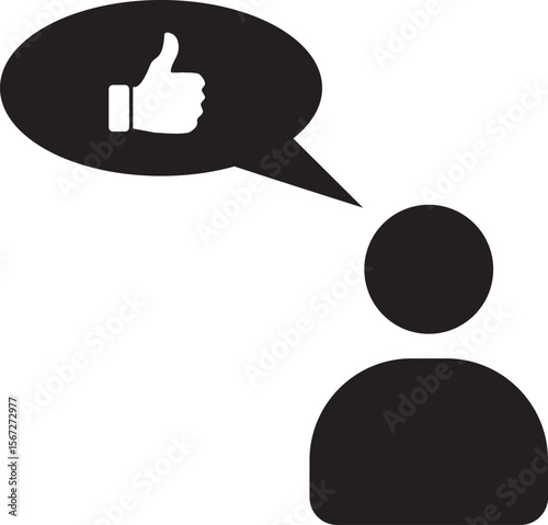 An illustration of a user with a chat bubble above their head and a thumbs up
