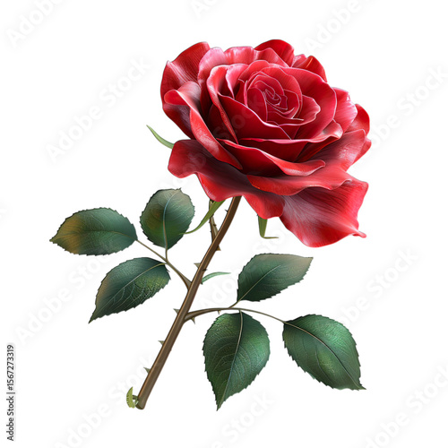Red Rose Isolated on White Background with Elegant Petals and Romantic Detail


