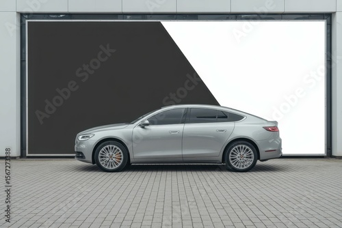 Car dealership banner template with photo, with empty blank space for text copy space or mockup design, high detail, 8k