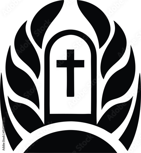 Memorial silhouette design featuring a gravestone cross and remembrance symbol