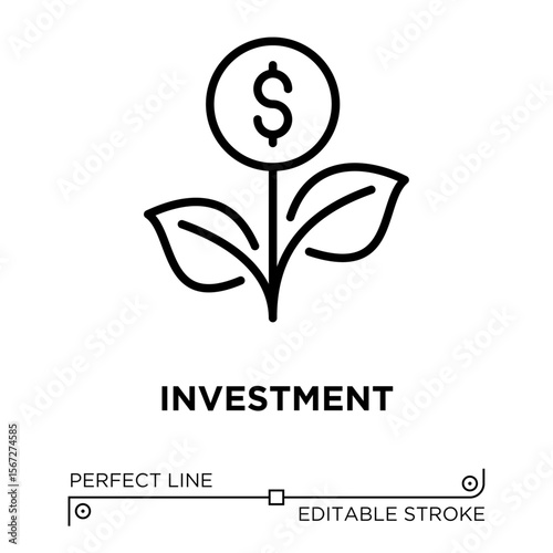 The line icon vector illustrates investment. The line icon is isolated on a transparent background and can be edited as needed