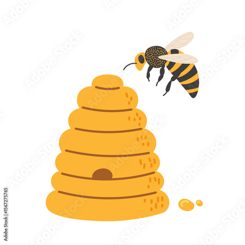 Busy bee gathering nectar near a vibrant honeycomb at a sunny garden location