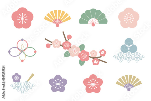 Chinese lantern and cloud collection, red and gold festival icons, traditional celebration elements, oriental vector, classic design