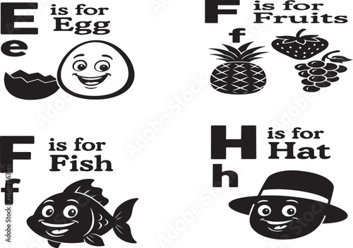  English alphabet with image for kids learning.