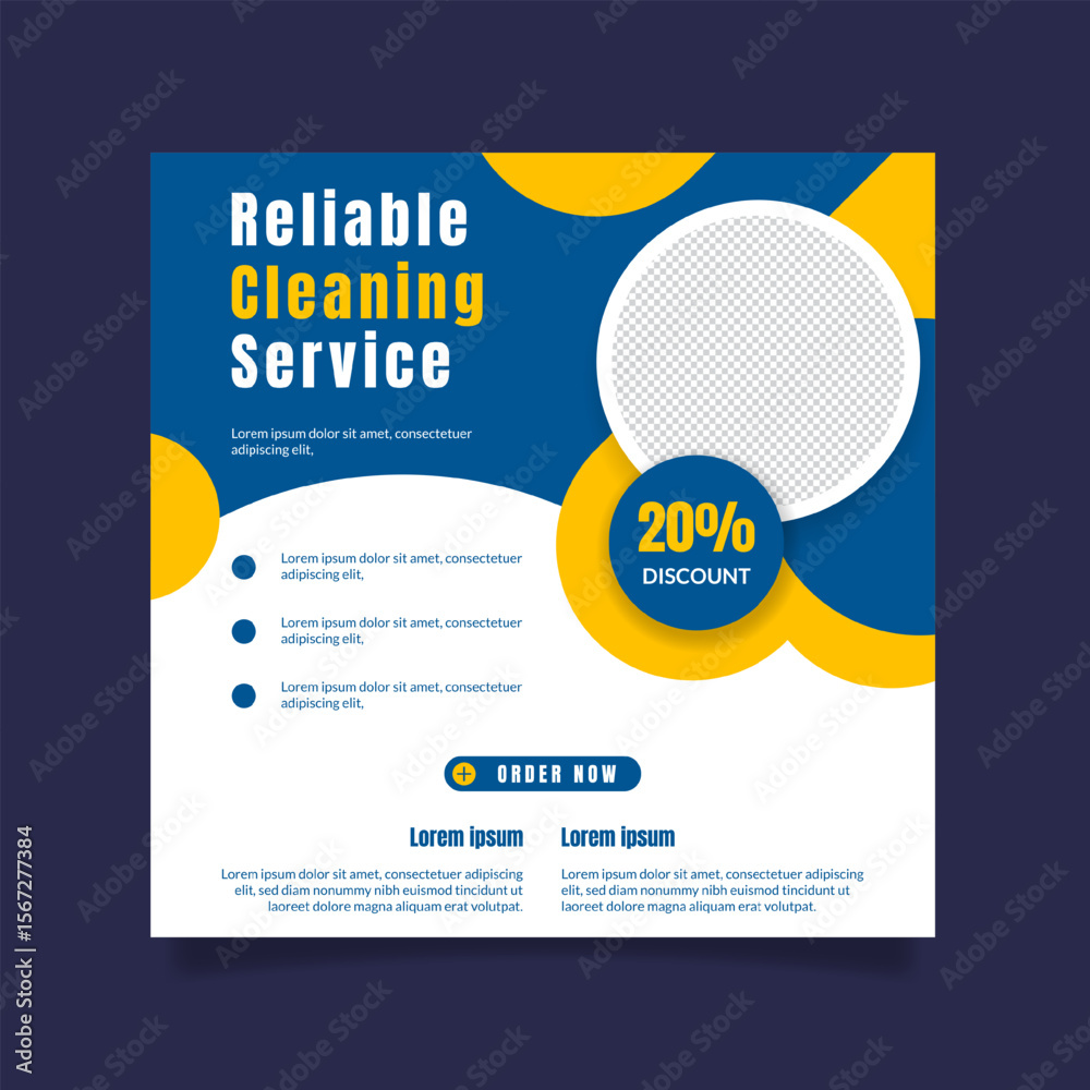 Fototapeta premium Cleaning service social media post or square flyer template design
