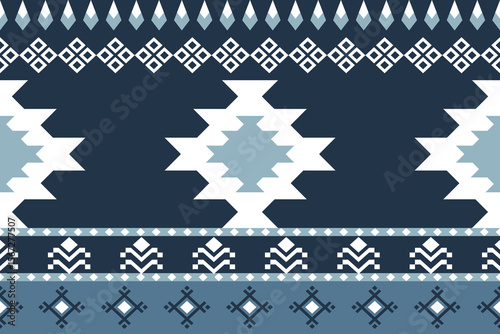 Ethnic Tribal Geometric Border Pattern Blue Tones Seamless Vector Textile Design
