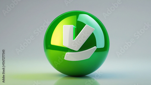 Green check mark sphere validation approval success confirmation symbol correct choice verified sign