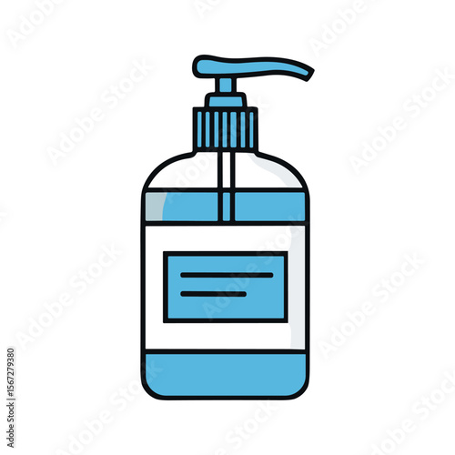 Vector illustration of a blue hand sanitizer pump bottle with a label.