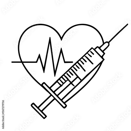 A heart graphic with a syringe, symbolizing medical treatment for heart health.