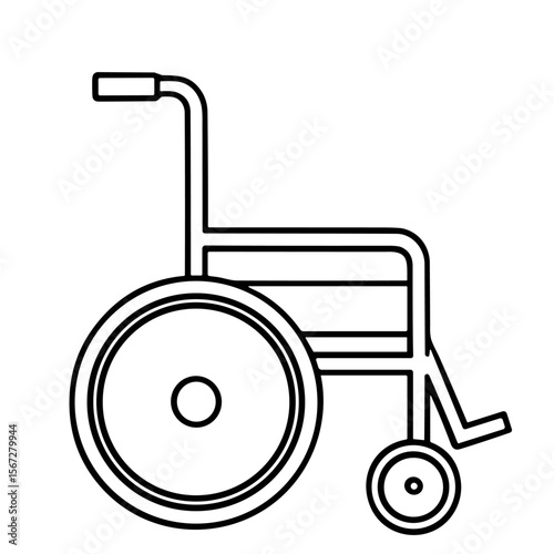 Line drawing of a standard wheelchair, showing its basic design and functionality.