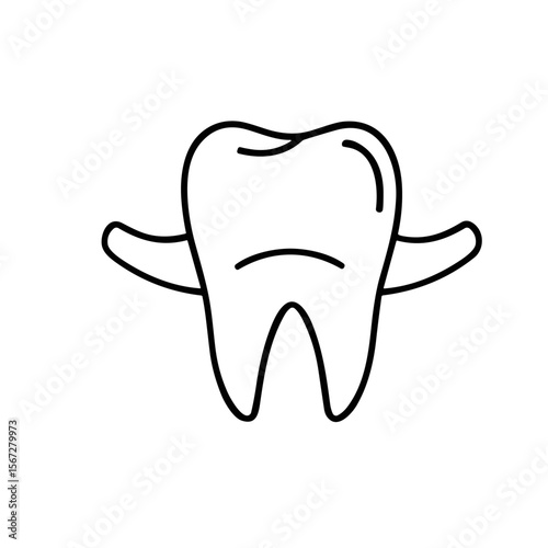 Cartoon tooth illustration with arms, expressing a neutral or sad emotion.