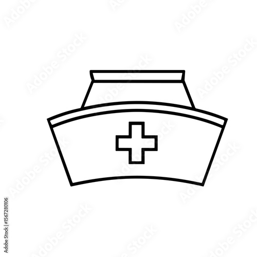Simple line drawing of a nurse's cap, featuring a medical cross.