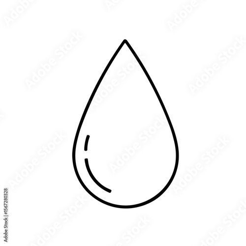 A simple line drawing of a single water droplet with a curved line inside.