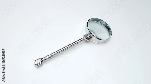 A chrome magnifying glass on white surface, symbolizing focus and precision in exploration
