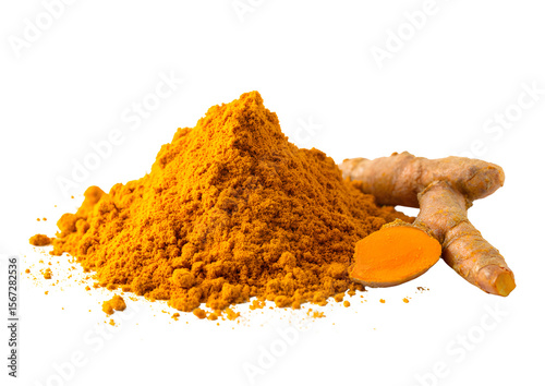 Turmeric spice powder for cooking, PNG, transparent, background, spices, herbs