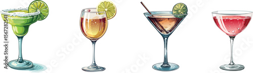 A collection of delicious cocktail drinks, each with a unique charm. The vibrant colors and elegant glassware make this a visual treat