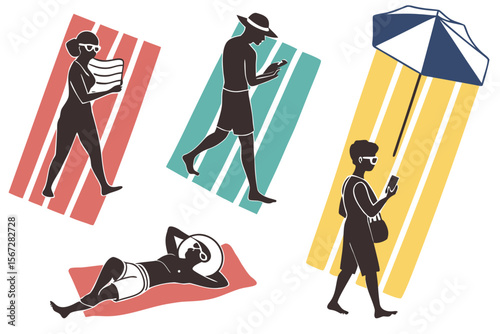 set of Sunbathing silhouette vector illustration